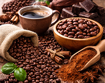 Coffee and cocoa beans for agricultural and food products